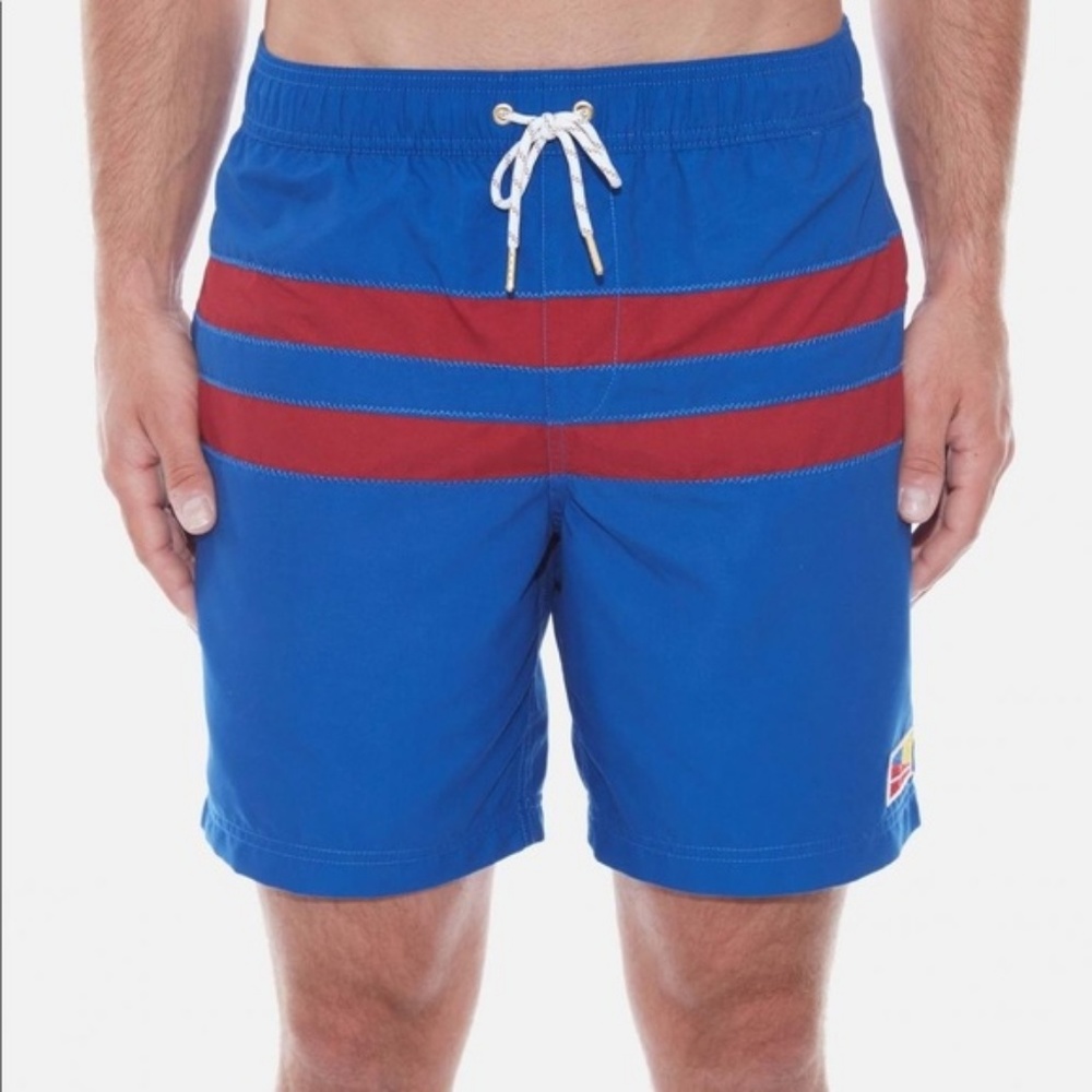 NWT Five Four Ferry Modern Swim Trunk - Blue & Red